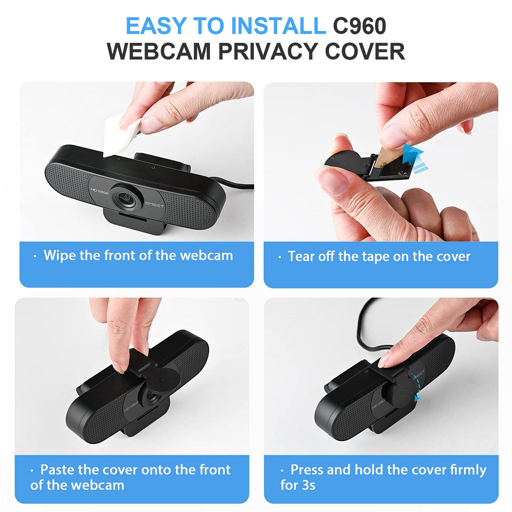 EMEET 1080P Webcam with Microphone, C960 Web Camera, 2 Mics, 90° FOV, USB Type-A & A-to-C Adapter, Plug&Play Computer Camera for Online Calling/Conferencing, Zoom/Teams/Facetime/YouTube, 2025 Version