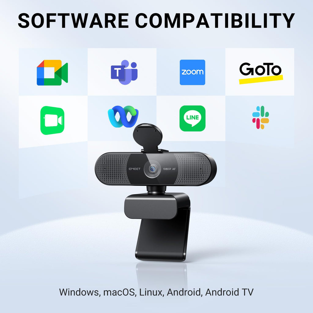 EMEET 1080P Webcam with Microphone, C960 Web Camera, 2 Mics, 90° FOV, USB Type-A & A-to-C Adapter, Plug&Play Computer Camera for Online Calling/Conferencing, Zoom/Teams/Facetime/YouTube, 2025 Version