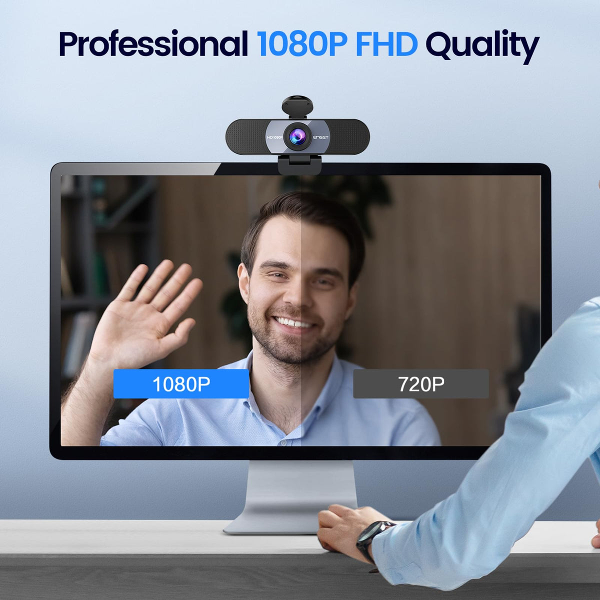 EMEET 1080P Webcam with Microphone, C960 Web Camera, 2 Mics, 90° FOV, USB Type-A & A-to-C Adapter, Plug&Play Computer Camera for Online Calling/Conferencing, Zoom/Teams/Facetime/YouTube, 2025 Version
