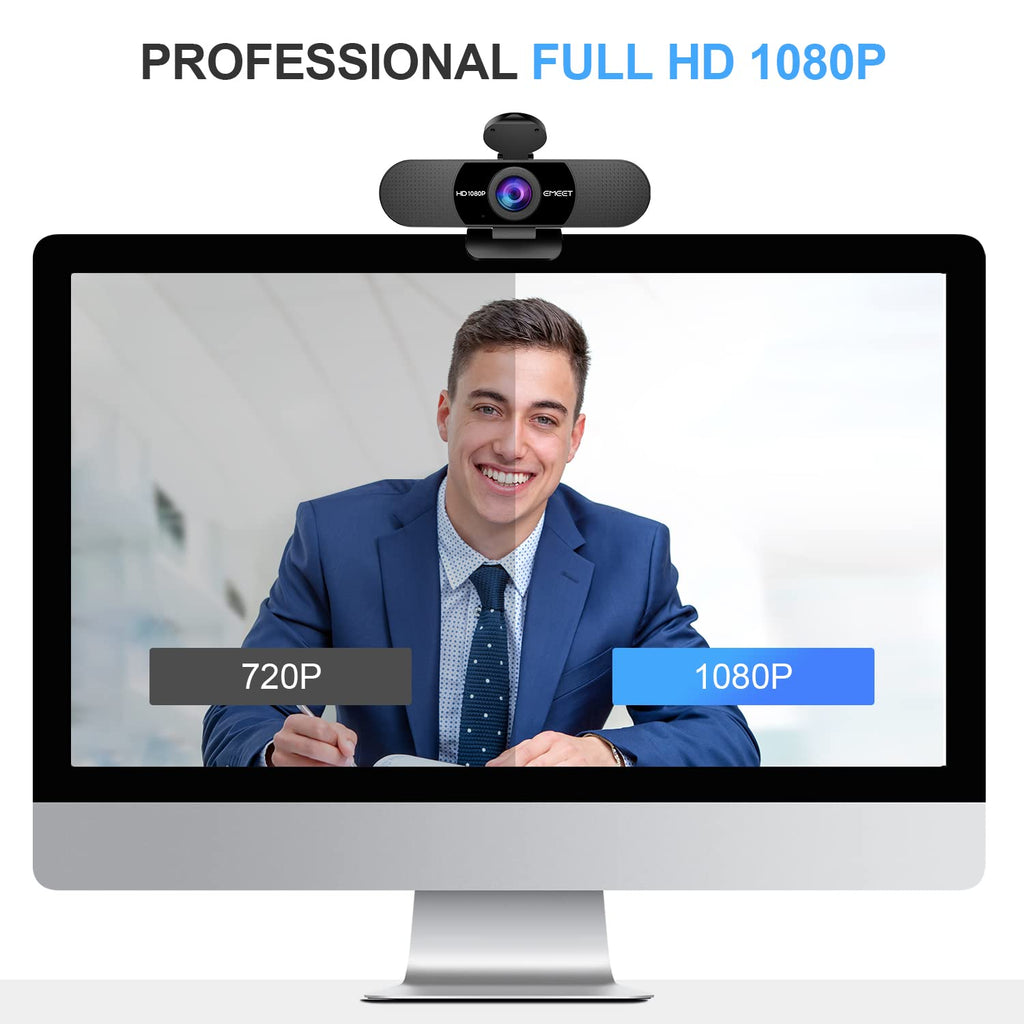 EMEET 1080P Webcam with Microphone, C960 Web Camera, 2 Mics, 90° FOV, USB Type-A & A-to-C Adapter, Plug&Play Computer Camera for Online Calling/Conferencing, Zoom/Teams/Facetime/YouTube, 2025 Version