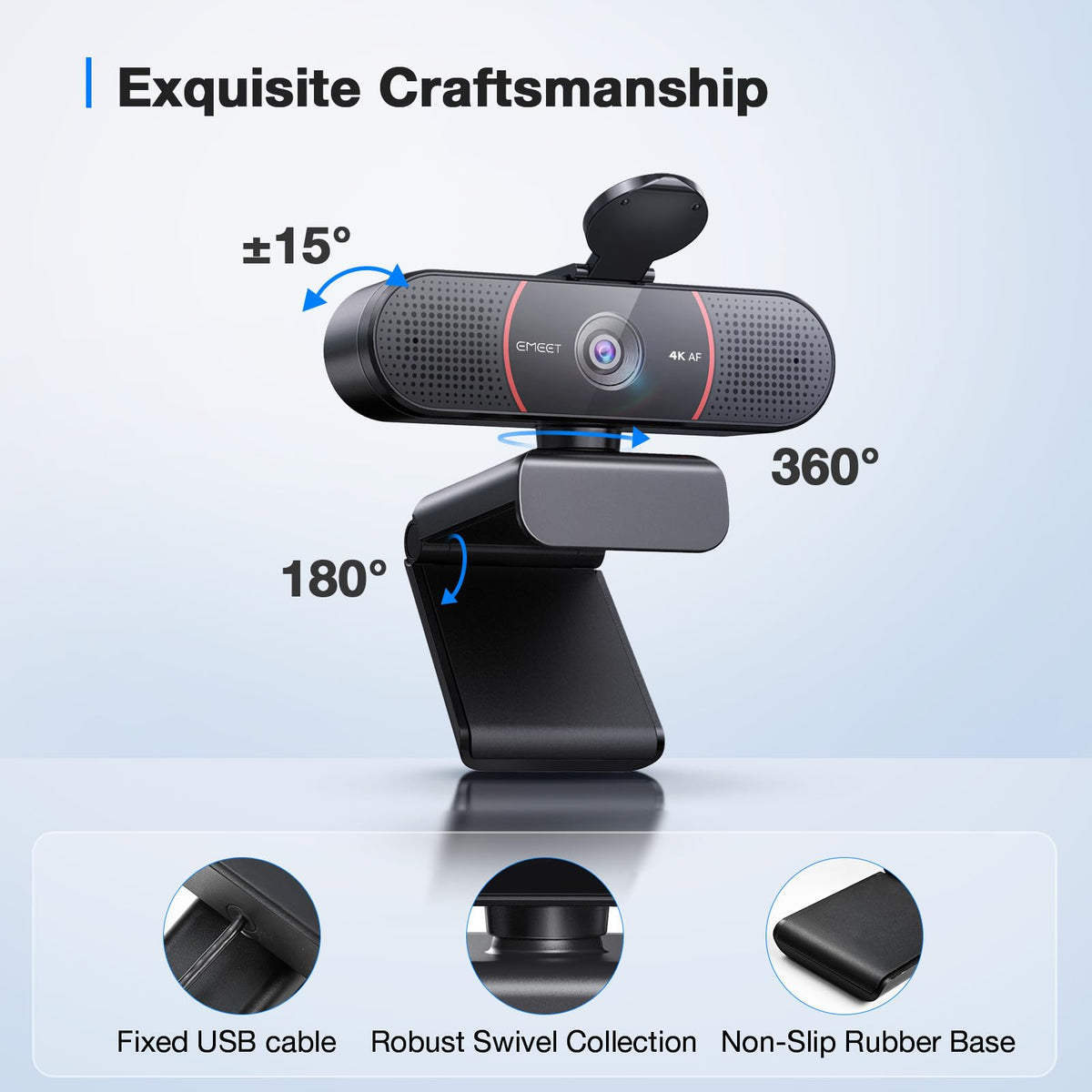 EMEET 1080P Webcam with Microphone, C960 Web Camera, 2 Mics, 90° FOV, USB Type-A & A-to-C Adapter, Plug&Play Computer Camera for Online Calling/Conferencing, Zoom/Teams/Facetime/YouTube, 2025 Version