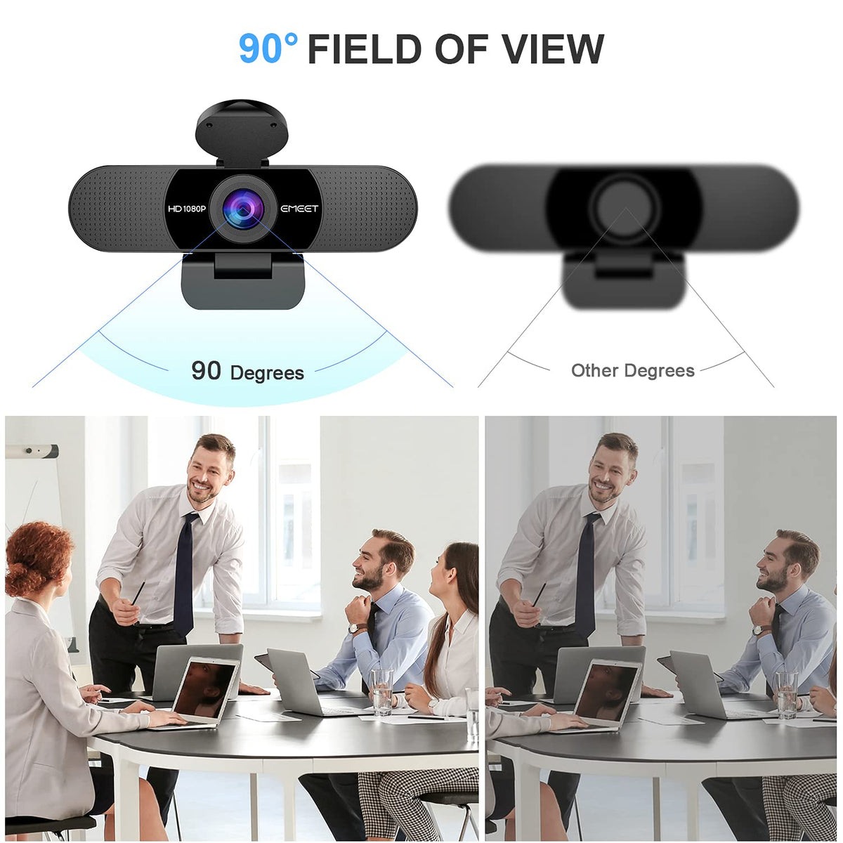 EMEET 1080P Webcam with Microphone, C960 Web Camera, 2 Mics, 90° FOV, USB Type-A & A-to-C Adapter, Plug&Play Computer Camera for Online Calling/Conferencing, Zoom/Teams/Facetime/YouTube, 2025 Version