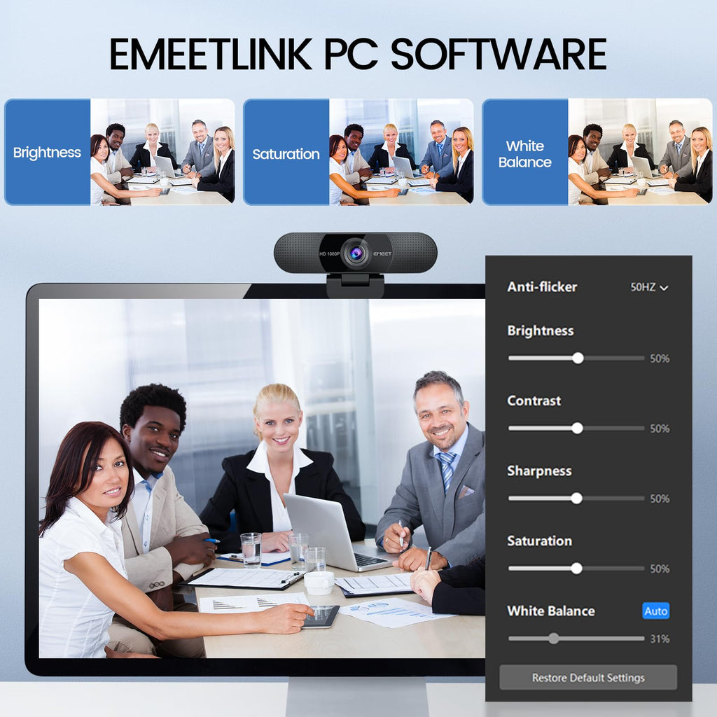 EMEET 1080P Webcam with Microphone, C960 Web Camera, 2 Mics, 90° FOV, USB Type-A & A-to-C Adapter, Plug&Play Computer Camera for Online Calling/Conferencing, Zoom/Teams/Facetime/YouTube, 2025 Version