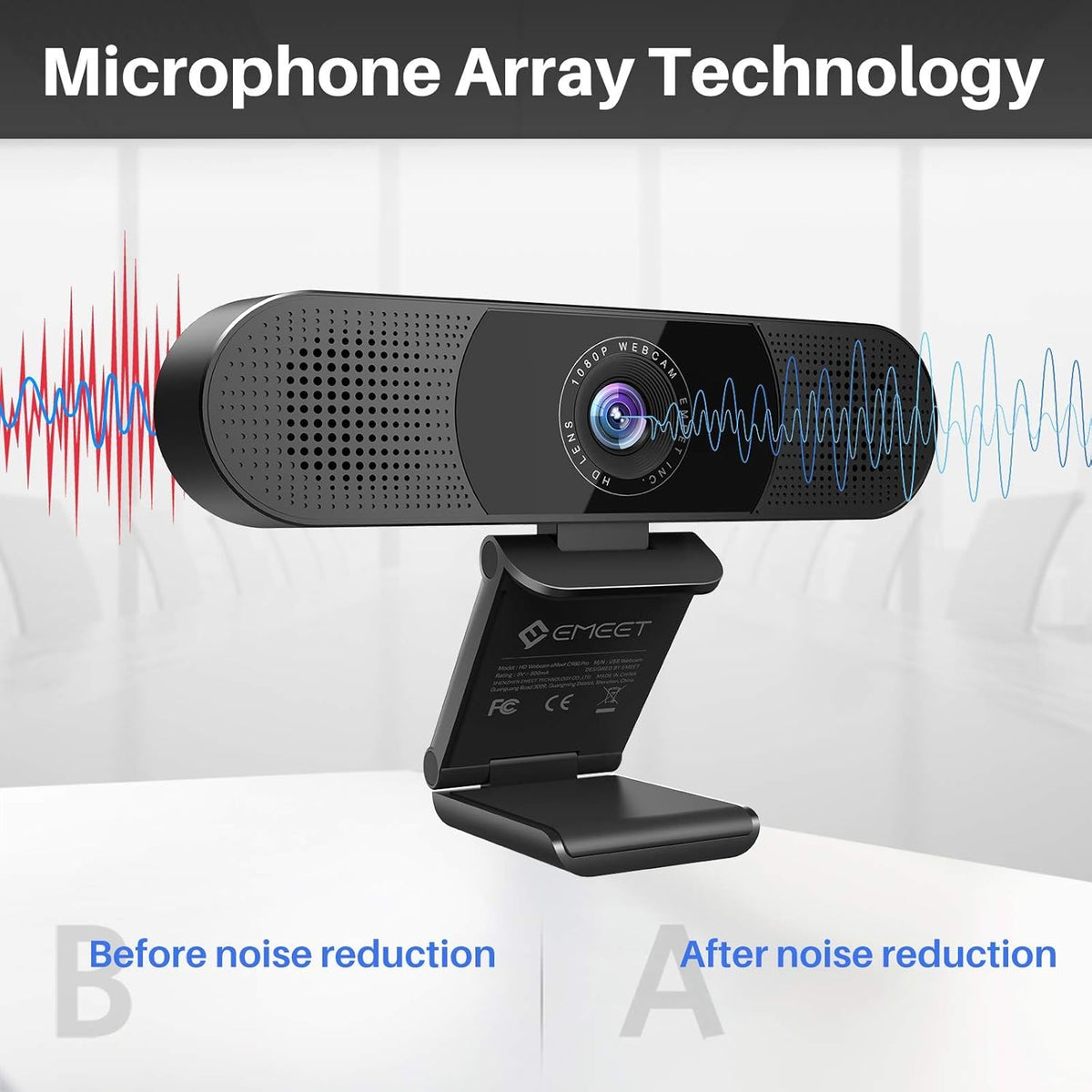 EMEET 1080P Webcam with Microphone, C960 Web Camera, 2 Mics, 90° FOV, USB Type-A & A-to-C Adapter, Plug&Play Computer Camera for Online Calling/Conferencing, Zoom/Teams/Facetime/YouTube, 2025 Version