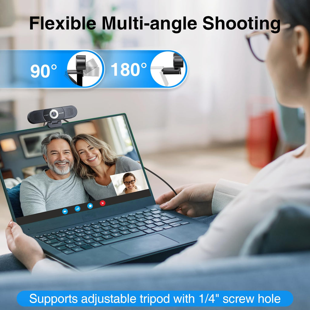 EMEET 1080P Webcam with Microphone, C960 Web Camera, 2 Mics, 90° FOV, USB Type-A & A-to-C Adapter, Plug&Play Computer Camera for Online Calling/Conferencing, Zoom/Teams/Facetime/YouTube, 2025 Version